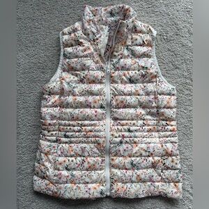Lands' End Floral Quilted Puffer Vest - White and Pink Size M